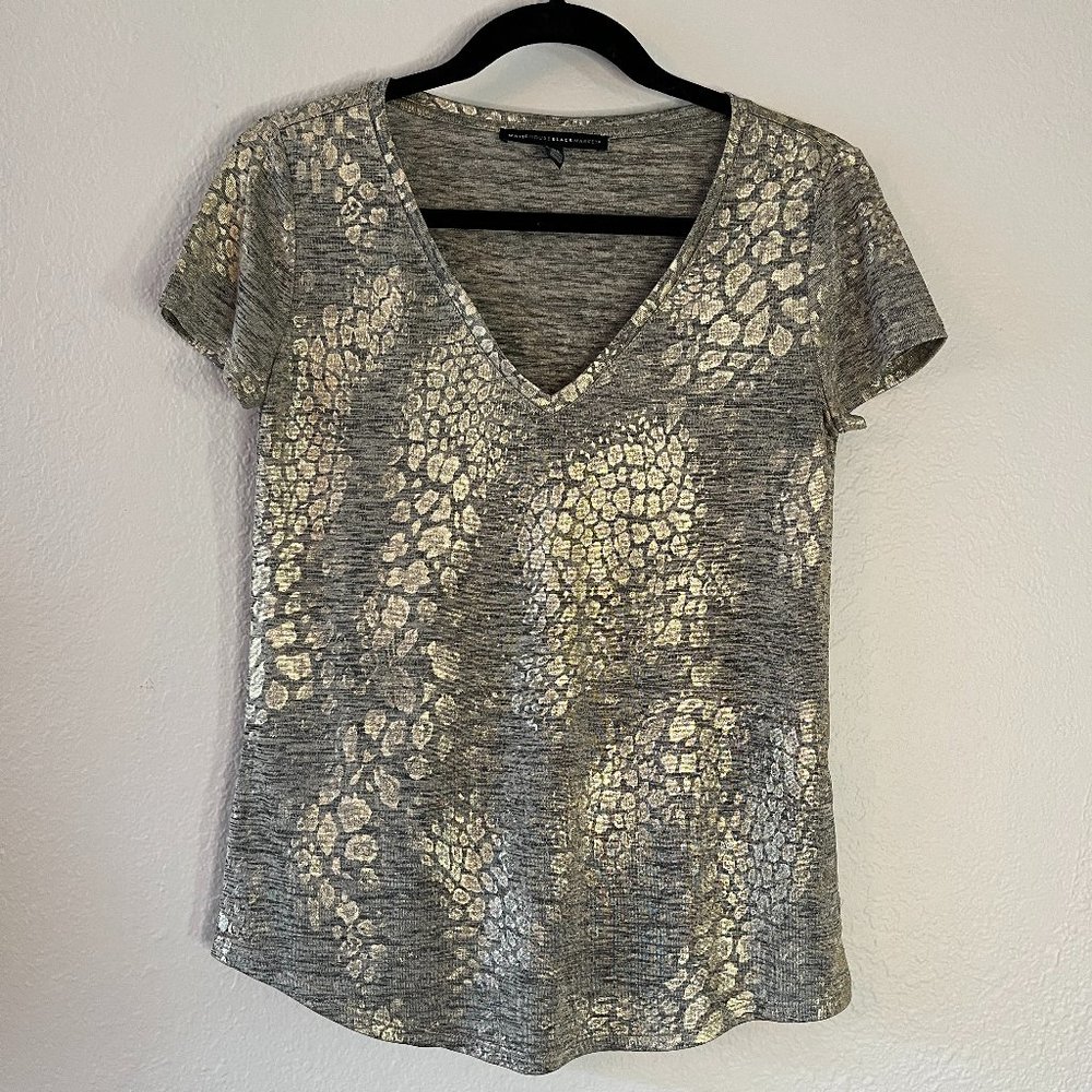 White House Black Market Metallic-Print V-Neck Tee